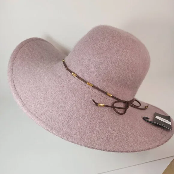 Blush Pink Wide Brim Wool Felt Hat | Boho Rancher Style by myBasic - Picture 2 of 7